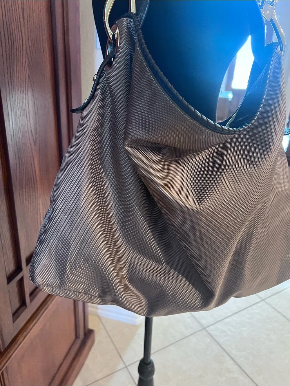 Anteprima Nueve Jean-Pierre Klifa Silver Nylon Hobo Bucket Shoulder Bag Floral